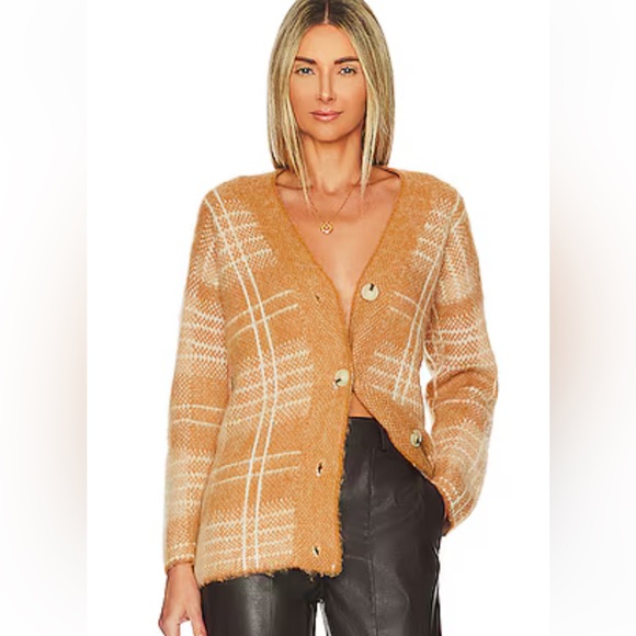 Vince Women's Brushed Plaid Cardigan in Scotch‎ Plaid Cozy Tan Plaid Size XS